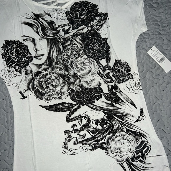 NWT Fox racing cross braided back top tee shirt xsmall floral roses - Picture 5 of 8